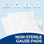 Highly absorbent non sterile surgical gauze sponges laid out clearly on a clean surface.