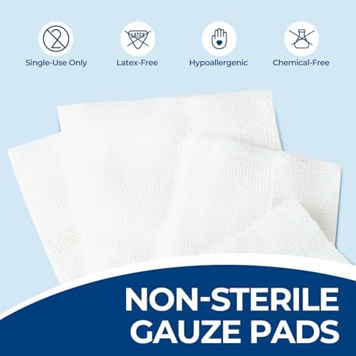 Highly absorbent non sterile surgical gauze sponges laid out clearly on a clean surface.