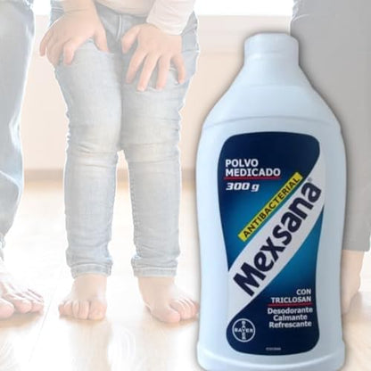 Close up of Mexsana Medicated Foot Powder for refreshing odor relief.