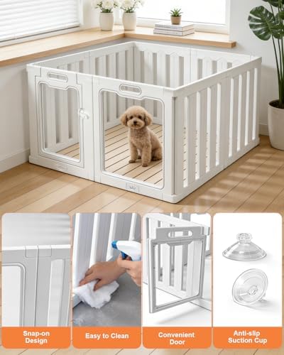Acrylic Indoor Dog Playpen with Heavy Duty Door Lock,24" H 8 Panels DIY Puppy Playpen Pet Play Pen for Small Animal, Easy Assemble and Clean Plastic Pet Fence,White - Image 4
