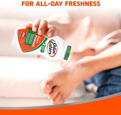 Easy grip bottle design of Odor-Eaters medicated foot powder for daily use.