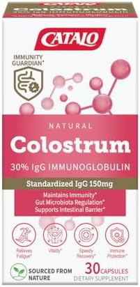 Side view of CATALO 30% IgG Immunoglobulins supplement showcasing product facts.
