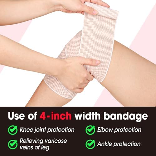Latex free elastic bandage being applied to an ankle for compression support.