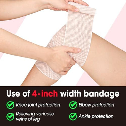 Latex free elastic bandage being applied to an ankle for compression support.