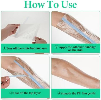 Close up of the 3-layer structure of the adhesive waterproof wound cover.