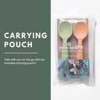Ergonomic infant weaning utensils designed for tiny hands to practice self feeding skills easily.
