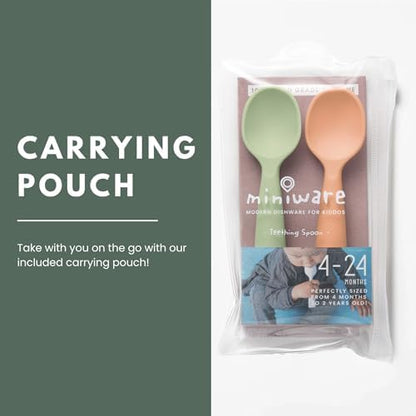 Ergonomic infant weaning utensils designed for tiny hands to practice self feeding skills easily.