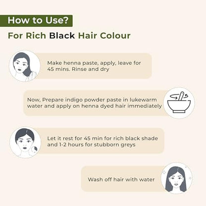 Natural brown and black hair color results achieved using Indus Valley plant based botanical dye combo