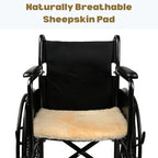 Medical sheepskin pad on a wheelchair for pressure support