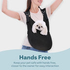 Adjustable front dog carrier reducing back pain close up on buckles