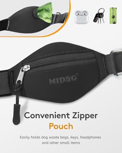 Side profile of MIDOG hands free leash worn as waist belt