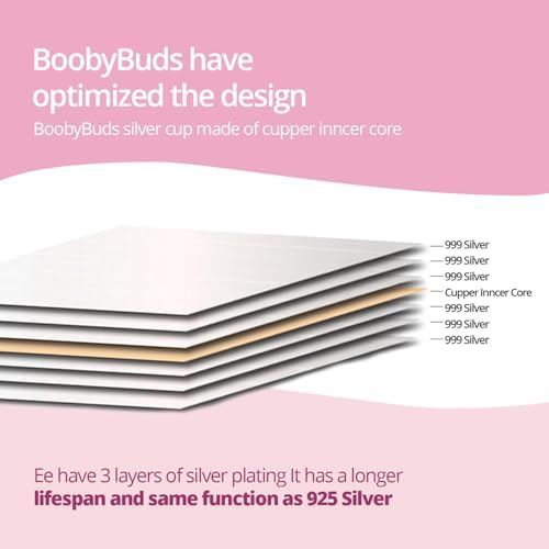 Side profile of BoobyBuds silver nursing cups for breastfeeding