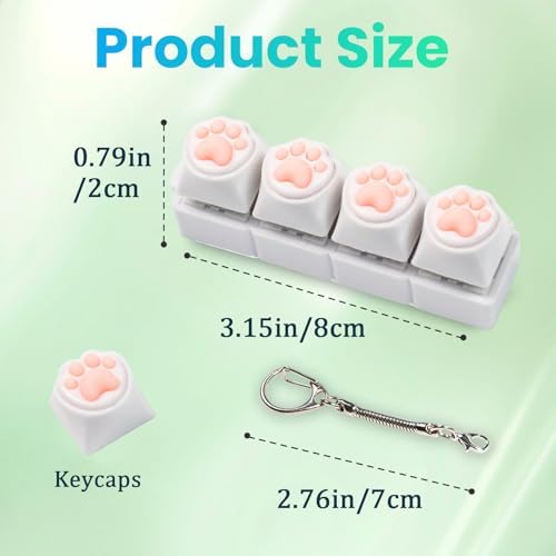 Two pieces of cat paw key button stress relief clicker toys with metal keychain attachments