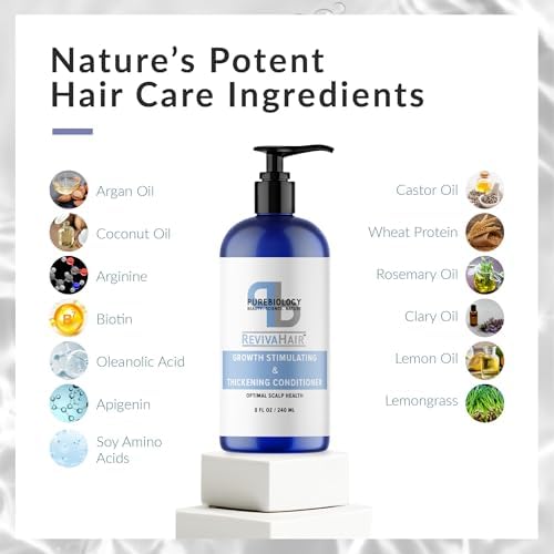 Eight fluid ounce bottle of Pure Biology thinning hair volume treatment