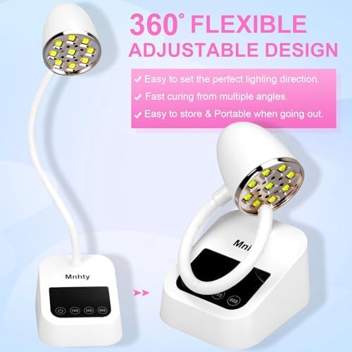 Premium salon-grade twenty-seven-watt mini gel curing light sitting on a flat manicure table setup.