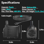 Zoronk 400GPH submersed water pump creating a fountain display in a backyard garden pond