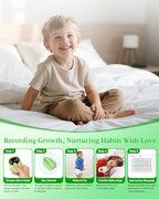 Close up view of the USB charging ports on the Yorenson green wireless bed wetting alarm for boys and girls.