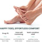 Silicone toe sleeve worn comfortably under a sock inside a running shoe