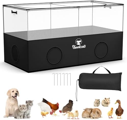 Pawaboo Small Animal Playpen, Foldable Pet Playpen Cage Tent for Puppy Kitten Guinea Pig Rabbit Chicken Hamster Indoor Outdoor Use, Pet Fence with Breathable Mesh Wall and Bottom, Black - Image 2