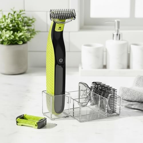 KIONCARE replacement guide combs from one millimeter to six millimeters arranged neatly on the clear acrylic storage stand.