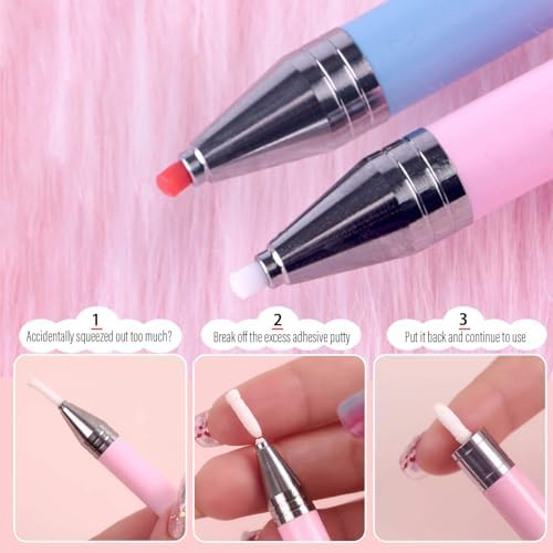 Pastel pink and blue rhinestone picker tools for nail art