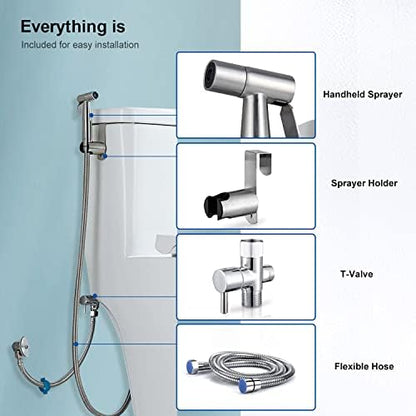 Stainless steel bidet sprayer with adjustable pressure dial