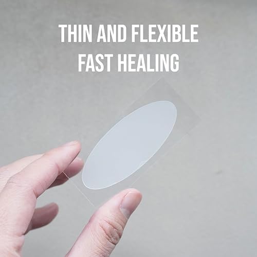 Quitch blister prevention patches applied securely on a heel to protect against shoe friction.