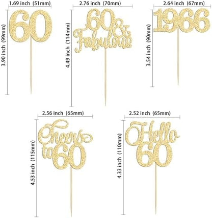 Gold glitter 60 and Fabulous cupcake picks