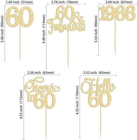 Gold glitter 60 and Fabulous cupcake picks