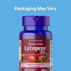 Puritan's Pride Lycopene supplement label showing rapid release softgels