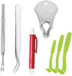 Close up of stainless steel tick tweezers for human and pet use.