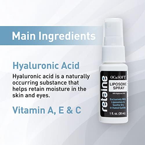 Liposome technology eyelid mist with hyaluronic acid and vitamins.