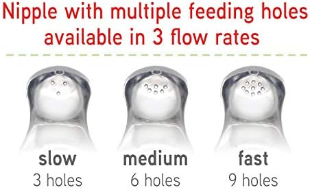 BPA free silicone slow flow nipple highlighting the wide breast like contour shape
