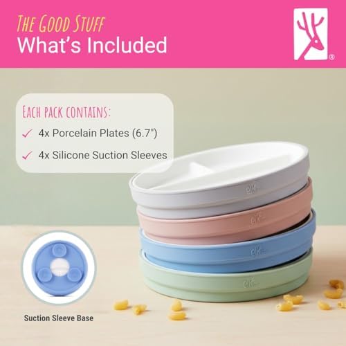 Porcelain plates for toddlers being placed in a microwave