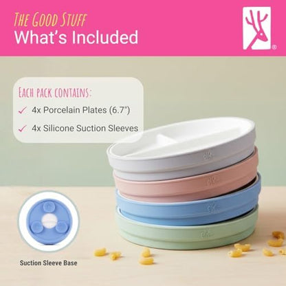 Porcelain plates for toddlers being placed in a microwave