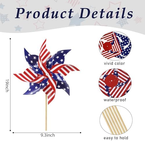 Close up of American flag design on garden pinwheels