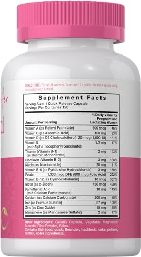 Carlyle Prenatal Vitamins supplement facts nutrition label