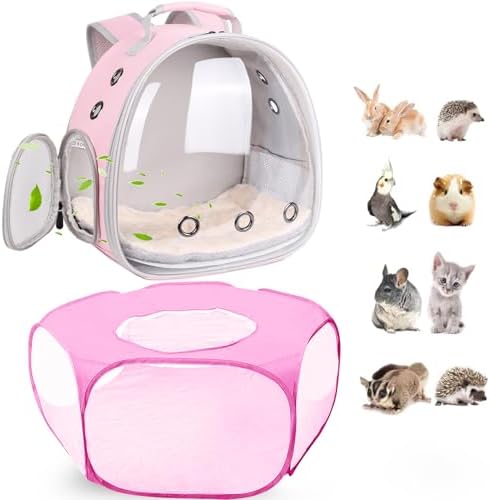 2-Pack Guinea Pig Carrier Backpack and Playpen with Lid, Breathable Pet Playpen Pop Open Exercise Fence, Portable Small Animal Cage for Rabbits, Chinchillas, Squirrel, Lizard, Sugar Glider - Image 2