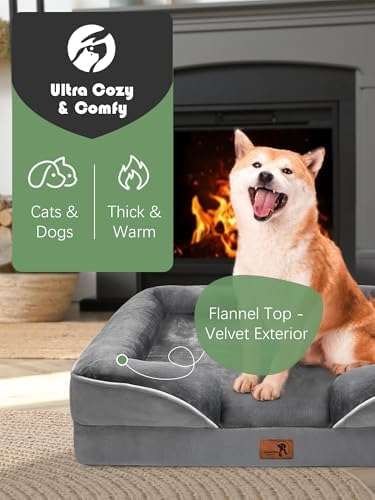Spotted Play Orthopedic Dog Bed with Sides - Dog Sofa Beds for Medium Dogs, Supportive Foam Pet Couch Bed with Washable Removable Cover, Waterproof Lining and Non-Slip Bottom, Grey - M - Image 3