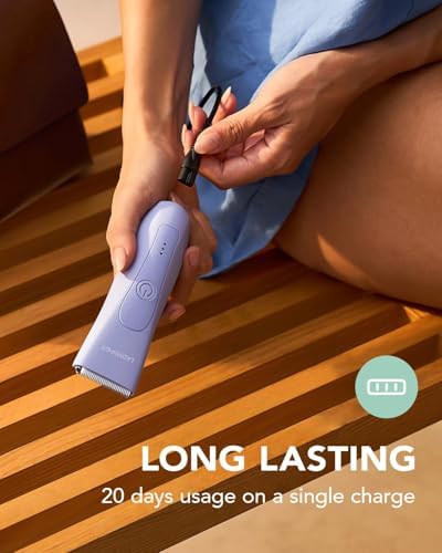 Rechargeable electric bikini trimmer illustrating the cordless design and USB charging capability.
