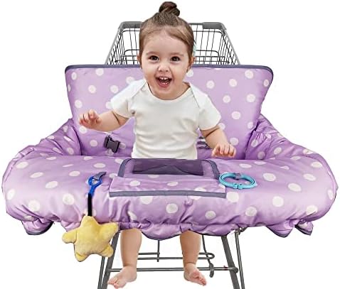 Authentic USA imported baby cart cover installed securely on a public dining high chair view