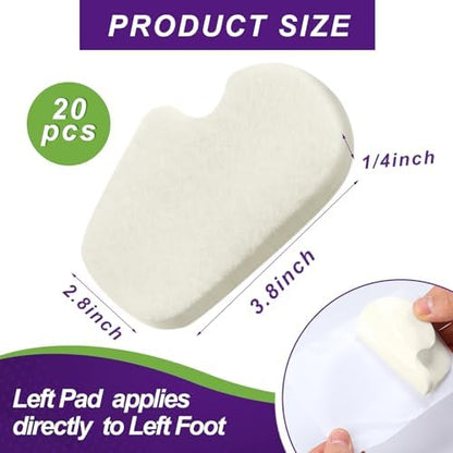 Adhesive white felt dancer pads for ball of foot pain management.