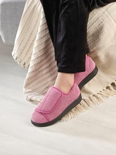 Silverts black extra wide slippers for elderly women standing view