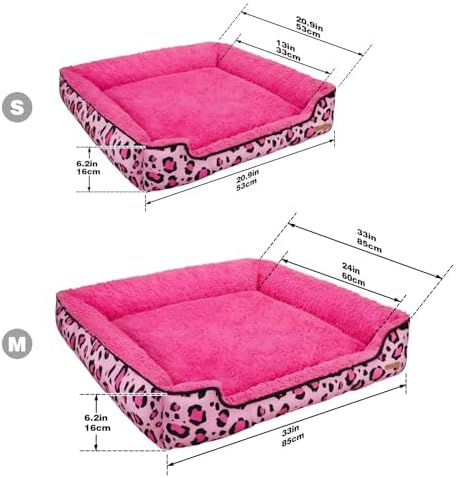 Rectangle Washable Dog Bed for Large, Medium & Small Dogs - Soft Calming Puppy Beds, Durable Warm Pet Sofa with Non-Slip Bottom for Indoor Use.Pink S Size (18.9"x18.9"x6.3") - Image 4