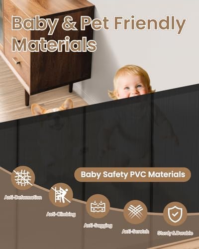 BBsecure anti sagging mesh dog gate extended across a kitchen doorway showing one hand lock operation.