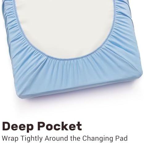 Little Tots Baby solid light blue changing pad cover folded neatly.