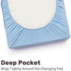 Little Tots Baby solid light blue changing pad cover folded neatly.