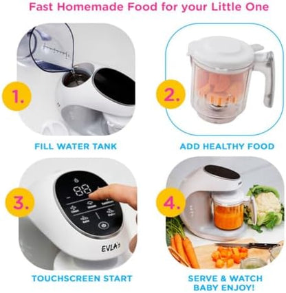 Close up view of the digital touchscreen settings on the EVLA'S infant food processor machine