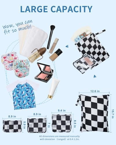 Three sizes of clear TSA-compliant travel pouches for toiletries