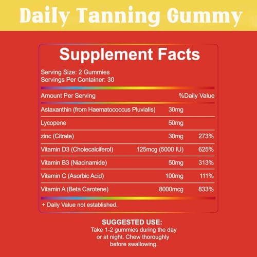 QIQKEE tanning gummies nutritional facts label